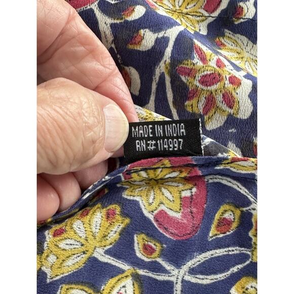 Tolani Size M 100% Silk Multi Color V Neck Long Sleeve Tunic Top Boho - Picture 11 of 14